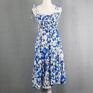Kate Spade Blue White Leaves Smocked Summer Dress